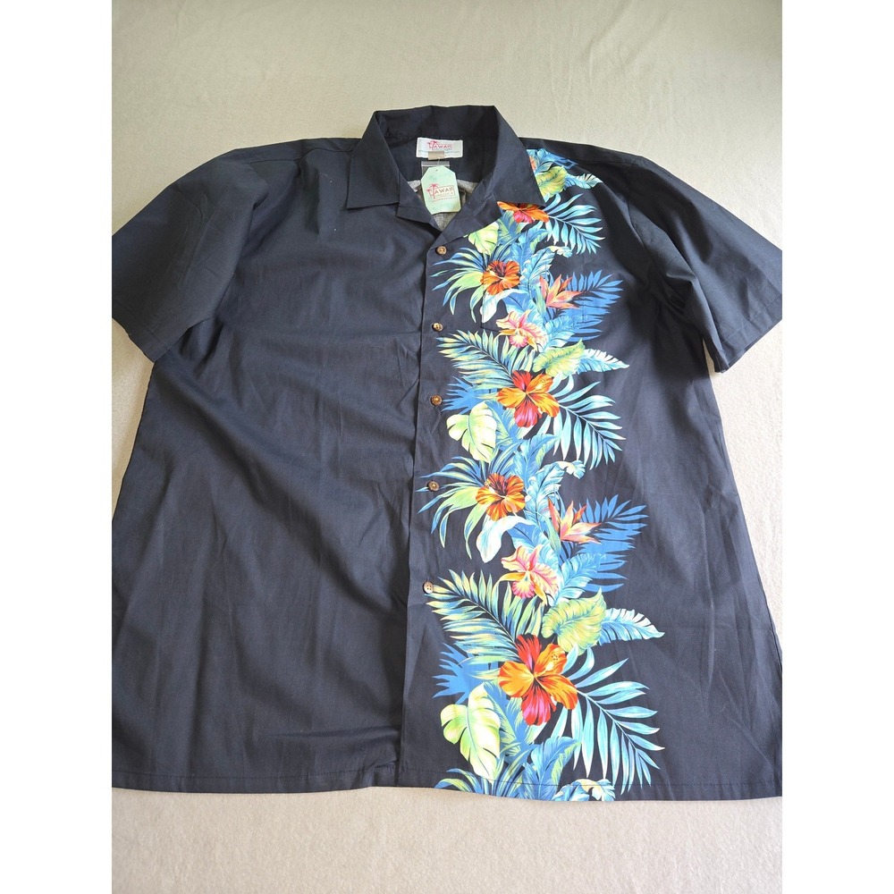 Hawaii Hangover Button Down Shirt Mens 2XL Black Floral Tropical Hibiscus Rayon